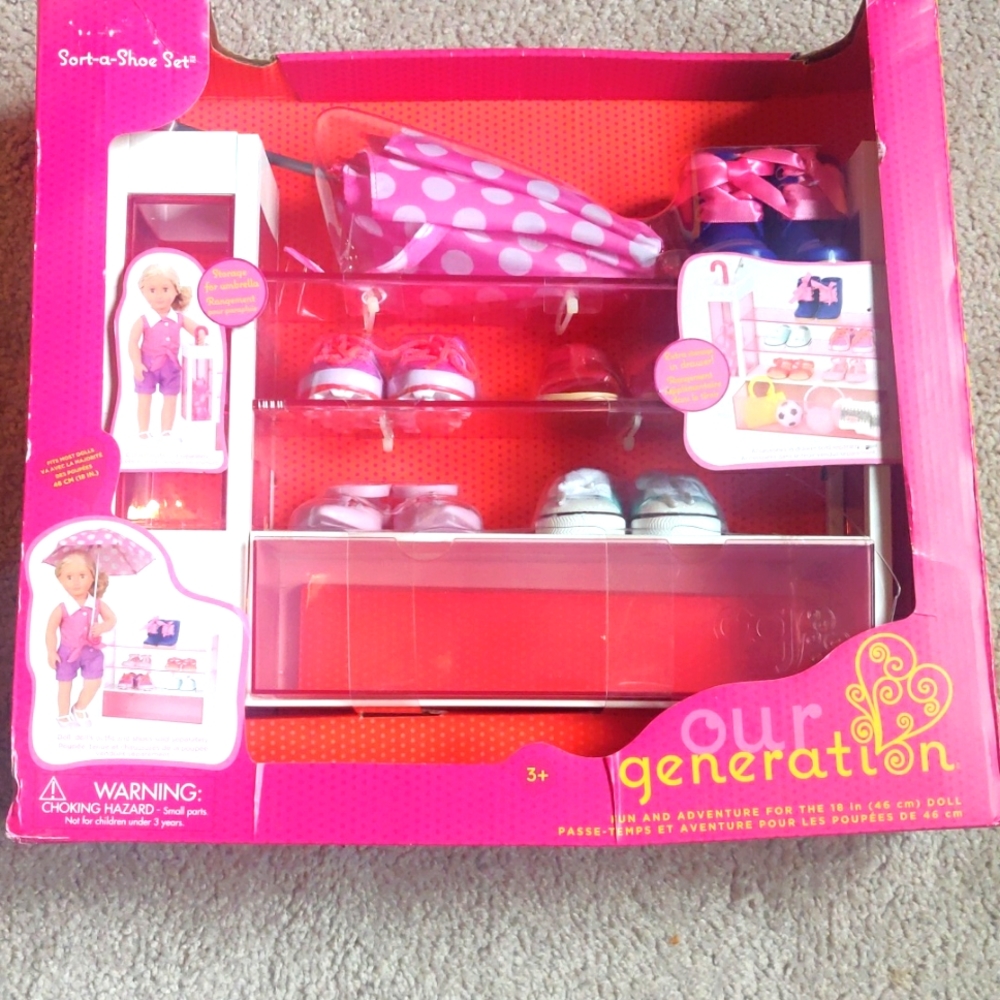 NEW!Battat Our Generation Doll Sort A Shoe Shelves Shelving Rack Shoes Umbrella